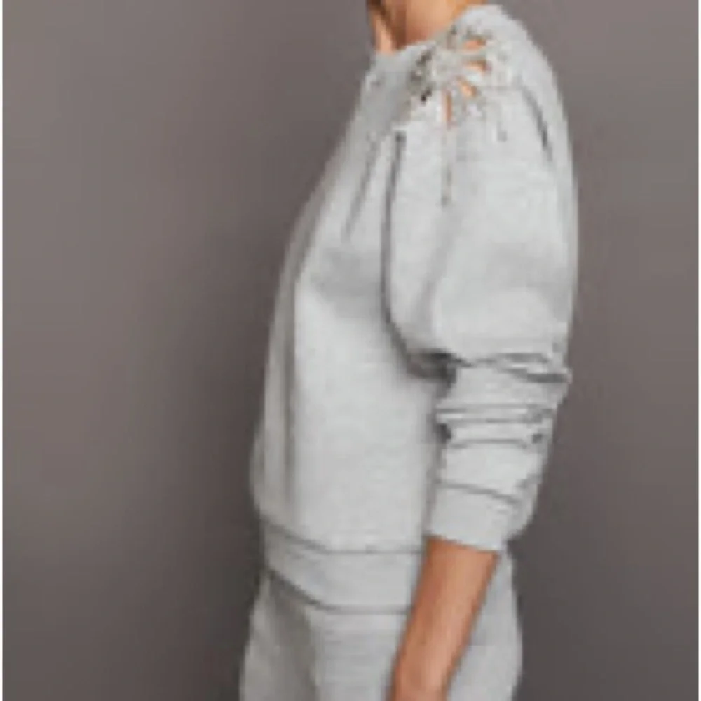 Carbon38 Rhinestone cut out Gray Sweatshirt with Embellished Shoulder - Picture 14 of 16